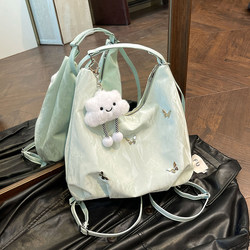 Silver Backpack 2025 New Trendy Fashion Large-Capacity Tote Bag Versatile Commuter Backpack Casual Shoulder Bag