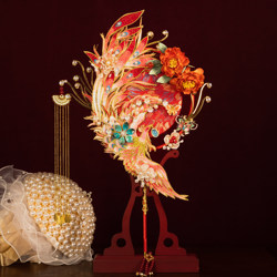 Red Round Fan Wedding Bride Material Kit DIY Xiuhe Wedding Fan Wedding Fan High-End Ready-Made Fan for Marriage
