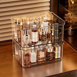 Desktop Cosmetics Storage Box, Transparent Acrylic Dust-Proof Mask Storage Box with Lid, Skin Care Products, Powder Puff, Dressing Table Organizer Box