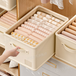 Cotton and Linen Clothing Storage Box, Wardrobe Storage Layering Organizer, Household Box, Foldable Pants and Clothes Storage Basket