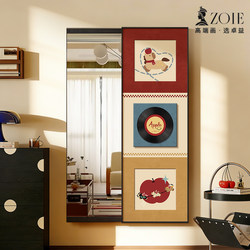 Retro Bauhaus Sliding Full-Length Mirror, Small Horse, Apple Record Player, Hidden Mirror, Decorative Painting, Niche Art Wall Art