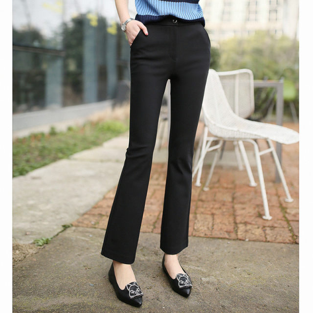 Women's 9-point spring and summer high waist slim black casual commuter small suit trousers