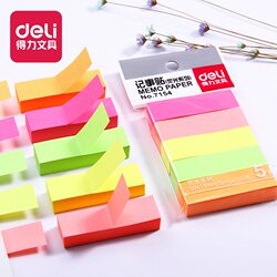 Deli Stationery 7154 Fluorescent Sticky Notes Colorful Memo Stickers 5 Colors Convenient Sticky Notes Memo Pads Reusable Note Paper