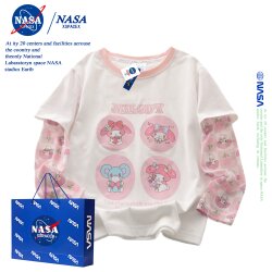 Nasa Co-Branded Girls' Cool Summer Two-Piece T-Shirt, Pure Cotton Baby Sun Protection Clothing, Mosquito-Proof Top