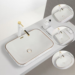 Semi-Embedded Basin Countertop Basin Accessible Luxury Gold Edge Countertop Basin Hand Wash Basin Ceramic Rectangular Oval Undercounter Basin