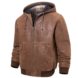
Haining autumn and winter new genuine leather leather jacket for men American casual retro genuine leather jacket with hooded cotton men's jacket