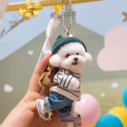 New Creative Puppy Backpack Pendant Acrylic Flat Car Pendant Cute Teddy Dog Keychain Pendant