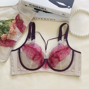 
Authentic ultra-thin lace cross-strap underwear, sexy pure desire and beautiful breasted women push-up breathable big breasts showing small bra set