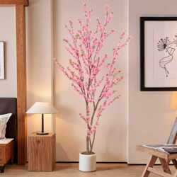 Simulated Peach Blossom Tree, Cherry Blossom Tree, Indoor Decorative Ornaments, Fake Plants, Floor-Standing Bionic Fake Green Plants, Fake Trees, Green Plant Bonsai