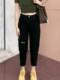 Black Harem ripped jeans for women 2025 high waist large size spring and autumn fat mm slimming eight-point small carrot pants