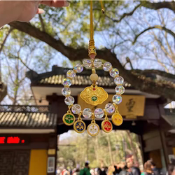 Hangzhou Lingyin Car Hanging Five-Lucky-God Figurine with Five-Colored Glass Abacus for Safety and Fortune, Exquisite High-End Car Ornament