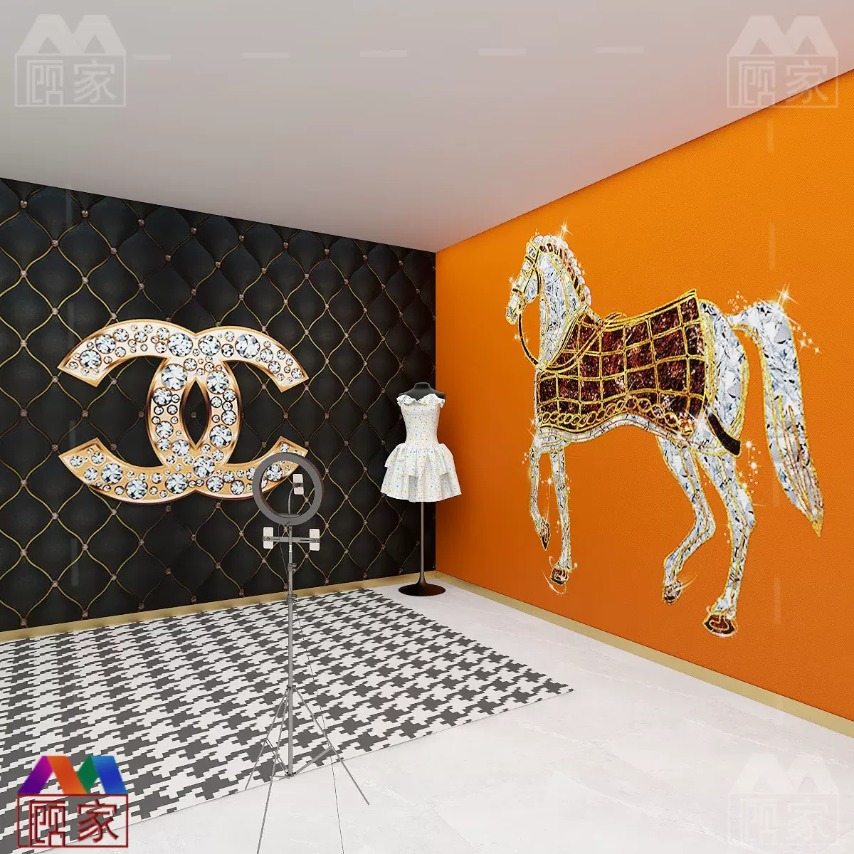 直播间背景墙纸3d欧式轻奢爱马仕橙网红服装美容办公室壁纸