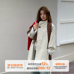 Where to find orange tree retro single buckle windbreaker jacket for women's autumn pure cotton high-end external casual top