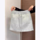 Sports and casual short skirt for women with large size fat m pear type high waist pack hip A-line gray skirt with small drawstring