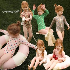 
Girls swimwear 2026 summer new floral one-piece swimsuit baby temperament classic quick-drying long-sleeved swimsuit trend