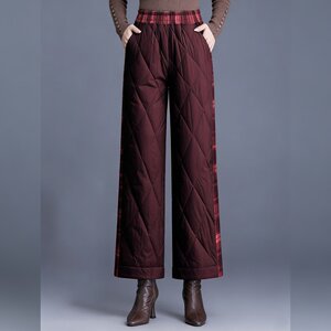 
Middle-aged mother's down cotton trousers for women spring and autumn new thickened warm casual wide-leg trousers chic temperament high-end trousers