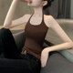 2025 new summer coffee color halterneck camisole women's knitted modal sexy chest pad base with beautiful back