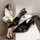 2025 Spring and Autumn New French patent leather light mature socialite high heels women's French temperament pointed toe back-stitched slim heels