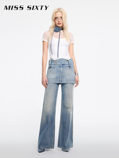 Miss Sixty 25 spring new skirt denim skirt wash multi-button design