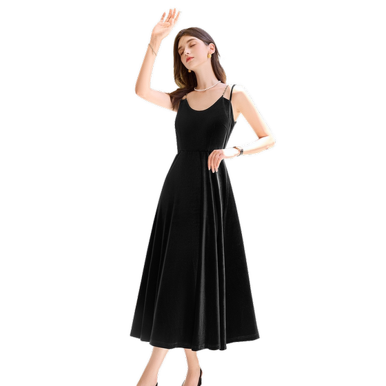 
She Chi Hepburn style dress 2025 autumn new women's French chain slim high waist suspender midi skirt
