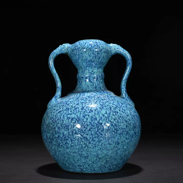 古玩古董海外回流瓷器陶瓷大清乾隆年制炉钧釉如意耳蒜头瓶