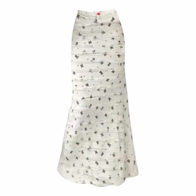 Self-organized fake style bow printed lace floral fishtail skirt pure long skirt mid-length hip skirt women