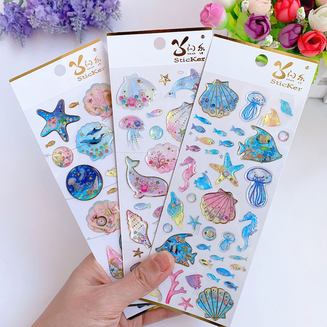 Crystal three-dimensional sticker marine life small fish shell dolphin whale hand account album decoration children's handmade rewards