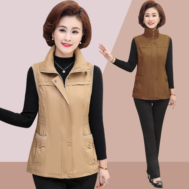 Spring and Autumn Mother's Wear Thin Cotton Vest Large Size Casual Middle-aged and Elderly Women's Clothing Pure Cotton Elderly Outerwear Top and Vest