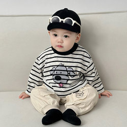 Spring and autumn striped cartoon T-shirts for boys and girls