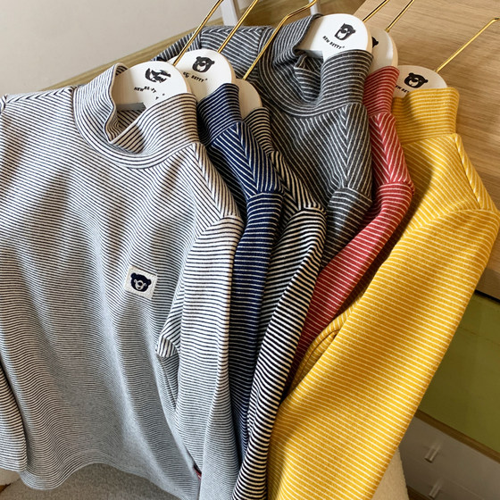 
Combed cotton children's long-sleeved T-shirt boys and girls bottoming shirt cotton spring autumn winter thick stretch turtleneck striped top
