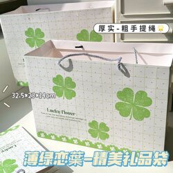 Ins-Style Thin Green Leaf Gift Bag Storage Bag, Thickened Hard Cardboard Tote Bag, Large Capacity Gift-Giving Handbag