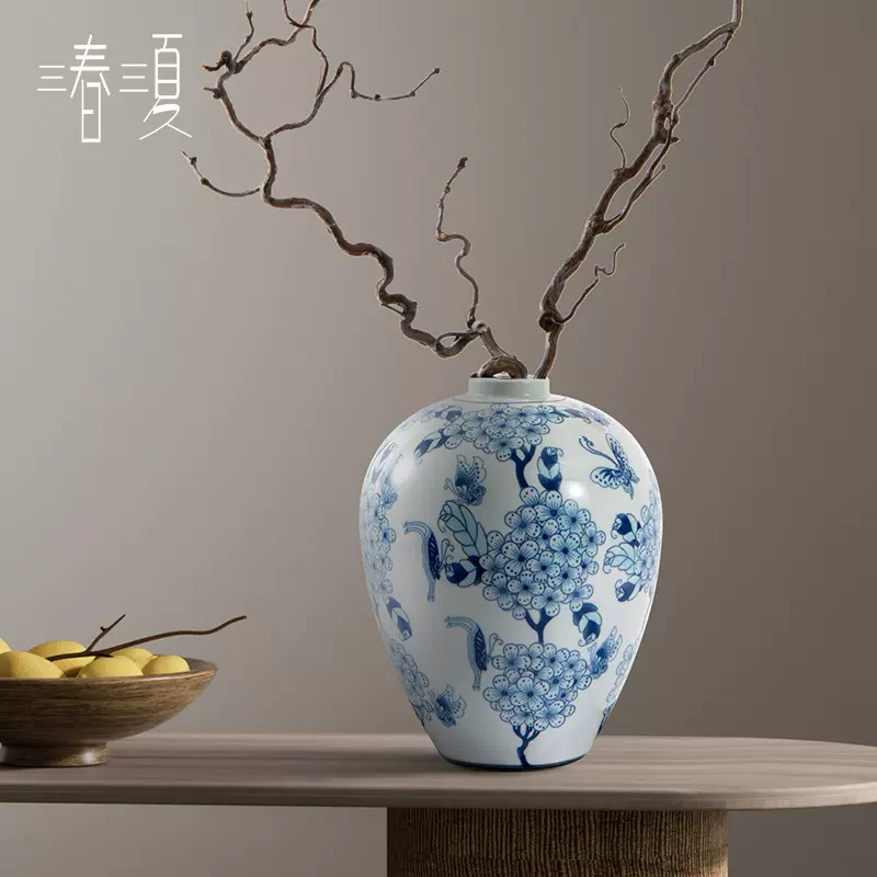 青花瓷花瓶花器法式中国风高级感中式大花瓶摆件客厅落地插花干枝-Taobao