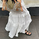 Large size sweet white high waist cake skirt for summer slimming mid-length lace fluffy skirt A-line skirt for women