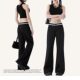Large size black lace lace micro-flare trousers for women in summer American hottie straight-leg casual pants high waist wide-leg pants