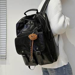 Backpack for Men, Large Capacity, Trendy Brand, Travel Pu Leather Backpack, Casual College Student Bag, Fashionable and Versatile Computer Bag