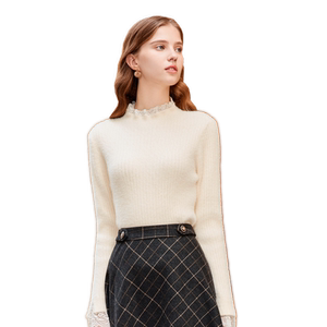 
betu Baitu women's 2024 autumn and winter new lace spliced ​​stand collar lace temperament inner bottom sweater top