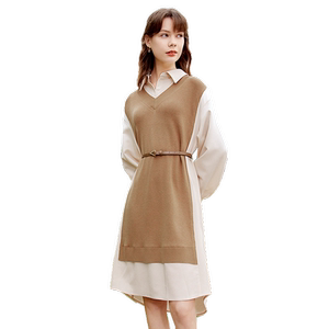 
betu Baitu Women's Clothing 2024 Autumn Clothing New High Waist Slim and Slim and Loose Fashionable Fake Two-Piece Dress