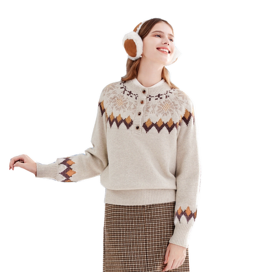 
betu Baitu Women's Clothing 2024 Autumn and Winter New French Retro Jacquard Loose Sweater Knitted Top