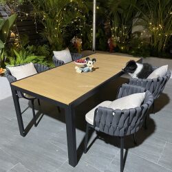 Nordic Outdoor Foldable Dining Table and Rattan Chairs for Outdoor Patio, Villa, Garden, Outdoor Leisure Table and Chairs, Waterproof and Sun-Resistant