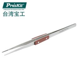 Taiwan Baogong Wooden handle stainless steel fine tip tweezers (200mm) 1PK-119T clamping tool tip tweezers