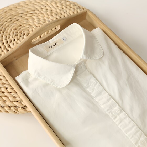 2026 spring new style doll collar pure cotton white short-sleeved shirt women's long-sleeved student inner bottoming cotton shirt