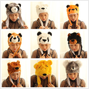 2 pieces of free shipping parent -child bear polar panda raccoon Cowla black bear adult children cartoon plush hat headgear
