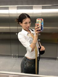 Trendy and Unique Design Striped Lapel Shirt with Three-Quarter Sleeves for Women, Slim Fit, Flattering, Versatile Top, New Summer Style