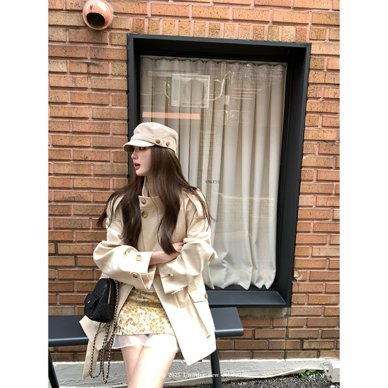 
aaaaxbbb Bolsa platform Korean large pocket windbreaker jacket stand collar belt mid-length top for women autumn