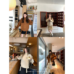 
aaaaxbbb Autumn main tone two-color dyed lapel belt jacket heavy fabric short top for women autumn