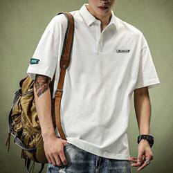 New Heavyweight Short-Sleeve Polo Shirt for Men, Summer Loose Fit, Youth Style, Ice Silk American Design T-Shirt, Trendy