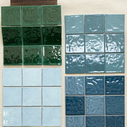 Retro Gradient Blue-Green Glossy Nine-Grid Mosaic Tiles for Bathroom, Kitchen, Restaurant, and Clothing Store Wall Tiles