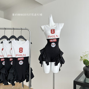 
American college team American hot girl jersey printed dress for women with waist slim a-line skirt pants