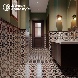 Moroccan Retro Small Tiles Red and Black Wall Floor Tiles Balcony Bathroom Kitchen Restaurant B&B Entrance Tiles