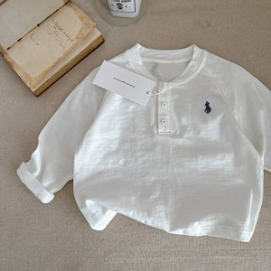 
Children's T-shirt 2025 spring boys and girls bamboo cotton trendy brand long-sleeved bottoming shirt baby round neck baby pure cotton